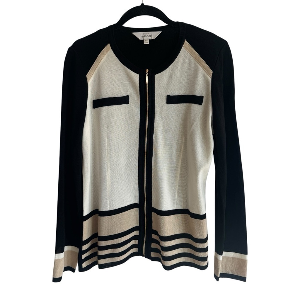 Misook Striped Colorblock Zip Cardigan Jacket, Size XS